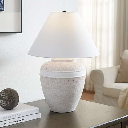 Hudson & Canal - Chiara 23in Tall Ceramic Table Lamp with Fabric Shade in White Terracotta/White - TL1997 veiw 5