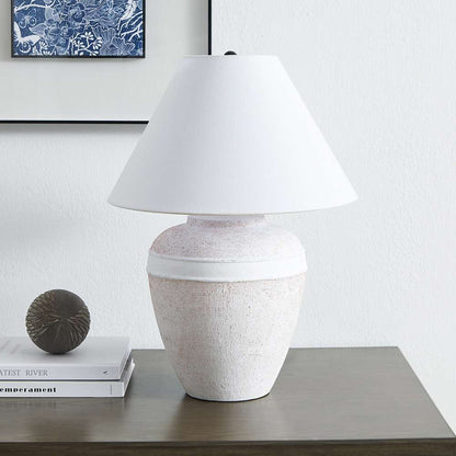 Hudson & Canal - Chiara 23in Tall Ceramic Table Lamp with Fabric Shade in White Terracotta/White - TL1997 veiw 6