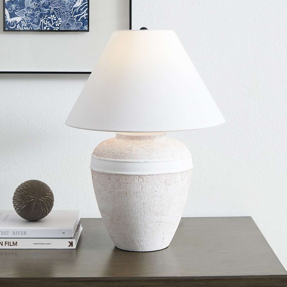 Hudson & Canal - Chiara 23in Tall Ceramic Table Lamp with Fabric Shade in White Terracotta/White - TL1997 veiw 7