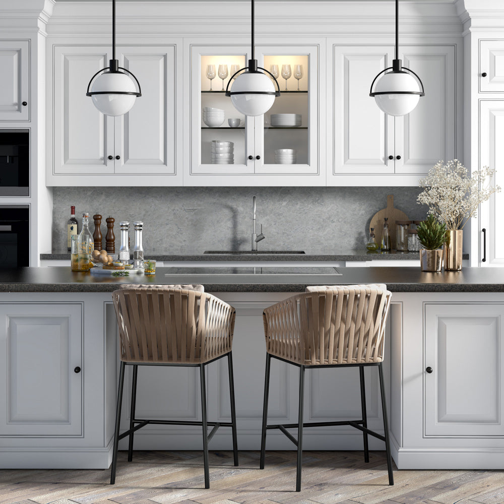 Hudson & Canal - Cieonna 9.38in Wide Pendant with Glass Shade in Blackened Bronze/White Milk - PD0494