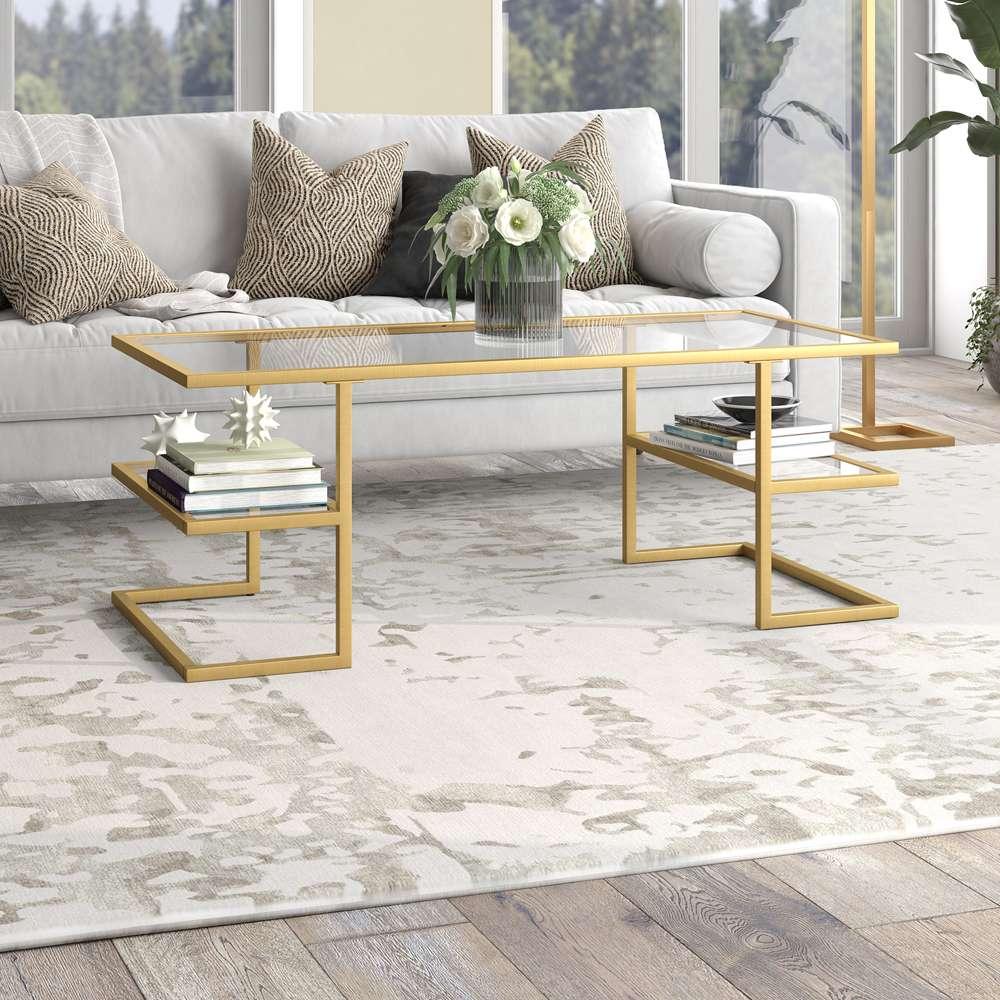 Hudson & Canal - Circe 47in Wide Rectangular Coffee Table in Brass - CT1281 veiw 2