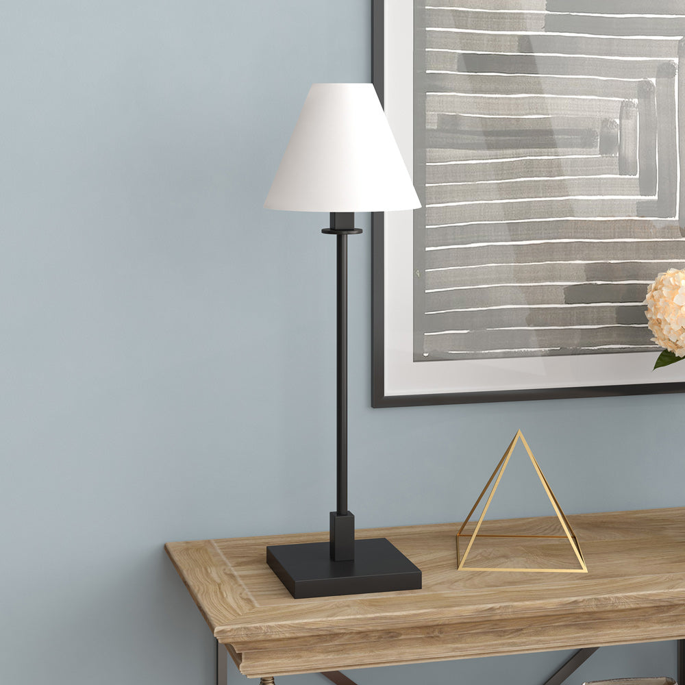 Hudson & Canal - Clement 28in Tall Table Lamp with Fabric Shade in Blackened Bronze/White - TL1911