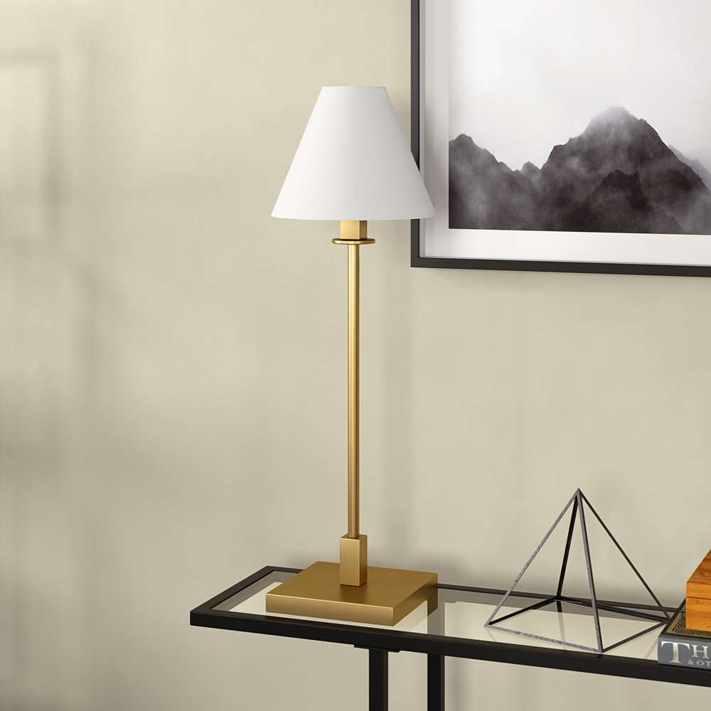 Hudson & Canal - Clement 28in Tall Table Lamp with Fabric Shade in Brass/White - TL1912 veiw 2