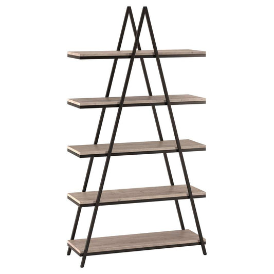 Hudson & Canal - Conry 68 Tall A-Frame Bookcase in Blackened Bronze/Antiqued Gray Oak - BK1306 veiw 1