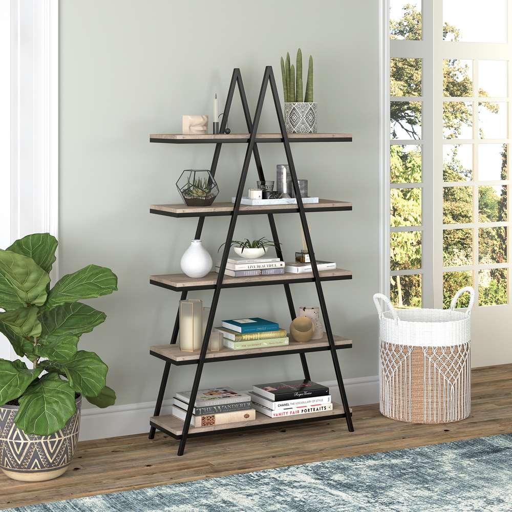 Hudson & Canal - Conry 68 Tall A-Frame Bookcase in Blackened Bronze/Antiqued Gray Oak - BK1306 veiw 2