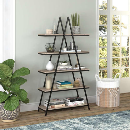 Hudson & Canal - Conry 68 Tall A-Frame Bookcase in Blackened Bronze/Antiqued Gray Oak - BK1306 veiw 2