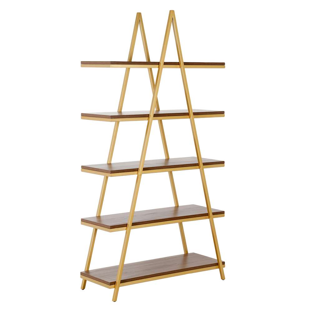 Hudson & Canal - Conry 68in Tall A-Frame Bookcase in Gold/Walnut - BK1305 veiw 1