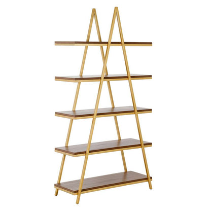 Hudson & Canal - Conry 68in Tall A-Frame Bookcase in Gold/Walnut - BK1305 veiw 1