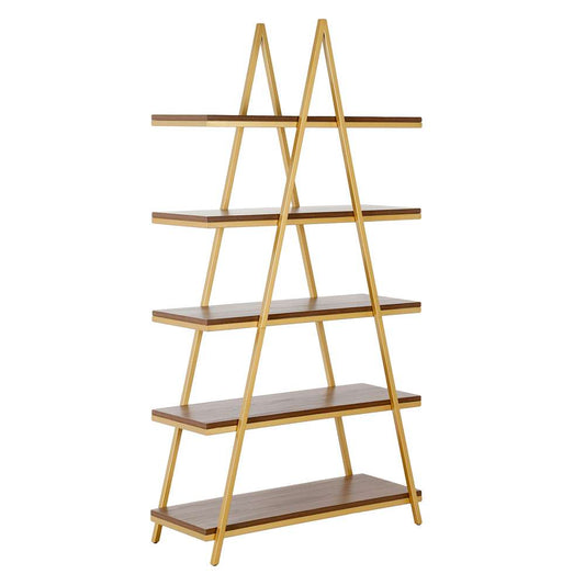Hudson & Canal - Conry 68in Tall A-Frame Bookcase in Gold/Walnut - BK1305 veiw 1