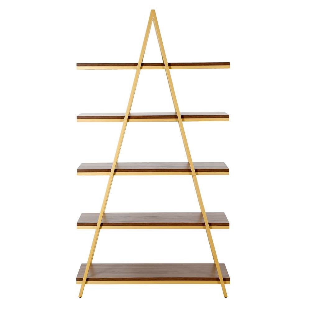 Hudson & Canal - Conry 68in Tall A-Frame Bookcase in Gold/Walnut - BK1305 veiw 3