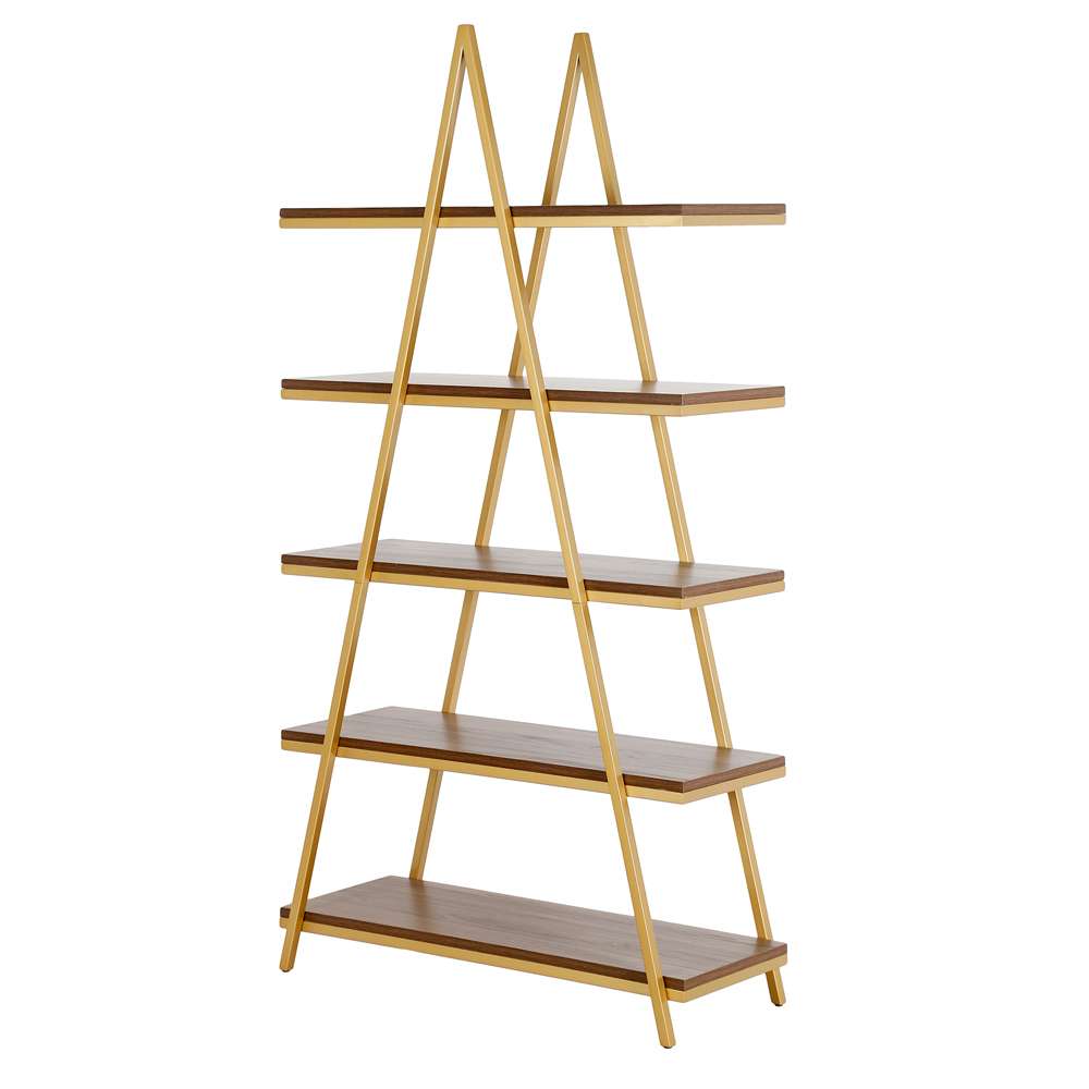 Hudson & Canal - Conry 68in Tall A-Frame Bookcase in Gold/Walnut - BK1305 veiw 4
