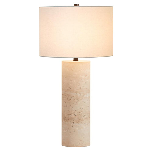 Hudson & Canal - Corbett 29in Tall Natural Travertine Stone Table Lamp with Fabric Shade - TL2127 veiw 2