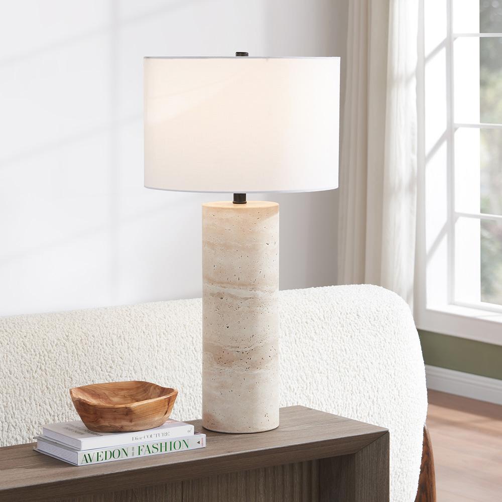 Hudson & Canal - Corbett 29in Tall Natural Travertine Stone Table Lamp with Fabric Shade - TL2127 veiw 5