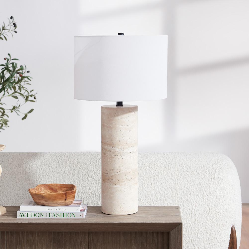 Hudson & Canal - Corbett 29in Tall Natural Travertine Stone Table Lamp with Fabric Shade - TL2127 veiw 6