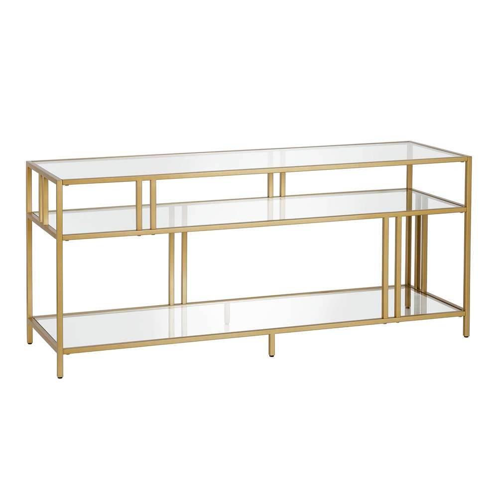Hudson & Canal - Cortland Rectangular TV Stand with Glass Shelves for TVs up to 60in in Brass - TV0488 veiw 1