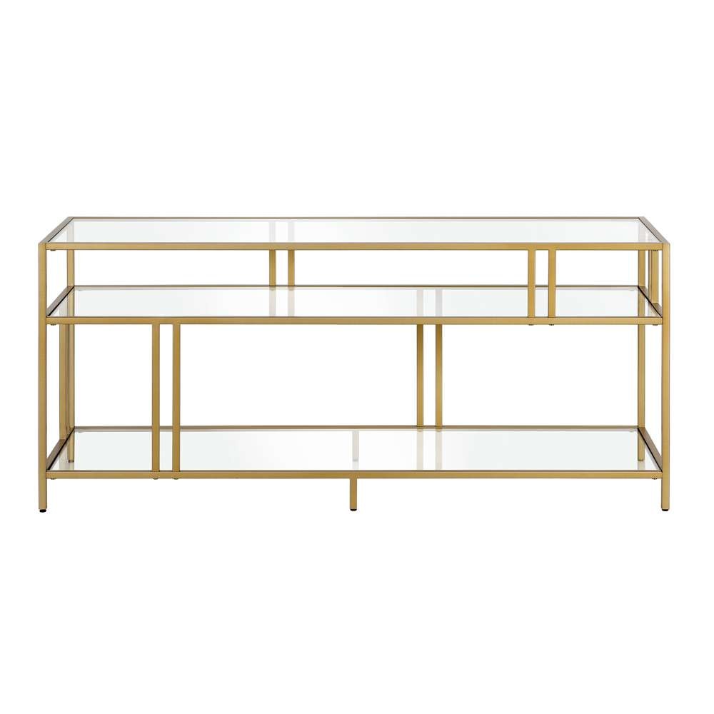 Hudson & Canal - Cortland Rectangular TV Stand with Glass Shelves for TVs up to 60in in Brass - TV0488 veiw 3