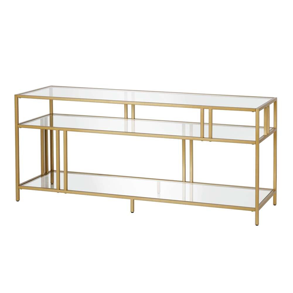 Hudson & Canal - Cortland Rectangular TV Stand with Glass Shelves for TVs up to 60in in Brass - TV0488 veiw 4