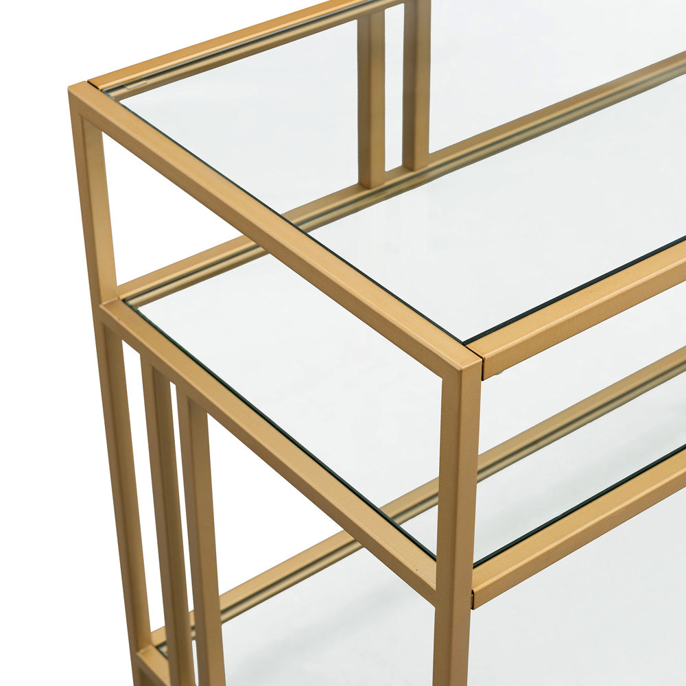 Hudson & Canal - Cortland Rectangular TV Stand with Glass Shelves for TVs up to 60in in Brass - TV0488