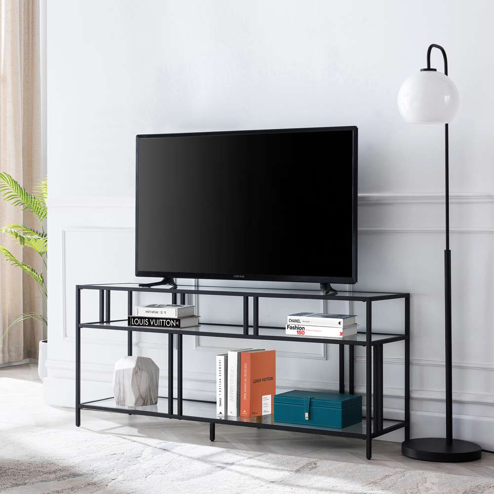 Hudson & Canal - Cortland Rectangular TV Stand with Glass Shelves for TVs up to 60in in Blackened Bronze - TV0487 veiw 2