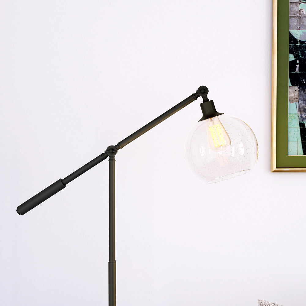 Hudson & Canal - Dardan 60.62in Tall Floor Lamp with Glass Shade in Blackened Bronze/Seeded - FL0118
