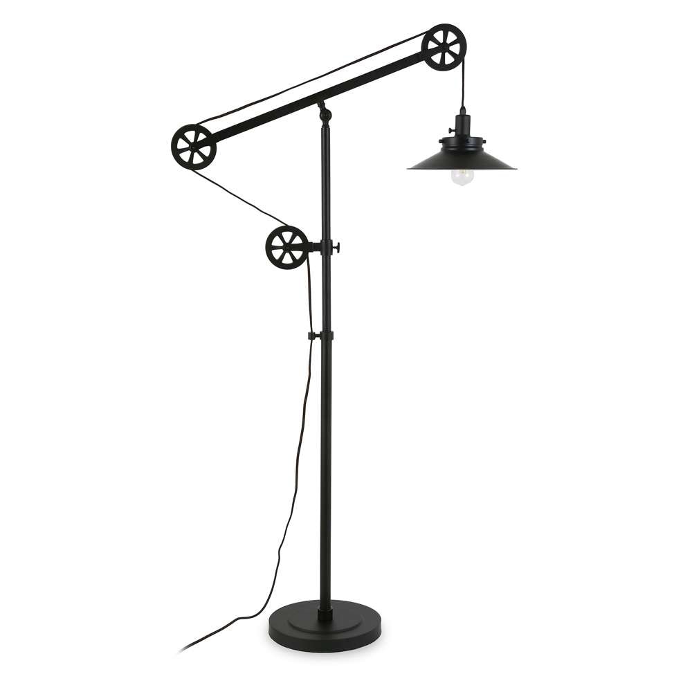 Hudson & Canal - Descartes Wide Brim/Pulley System Floor Lamp with Metal Shade in Blackened Bronze/Blackened Bronze - FL0147 veiw 1