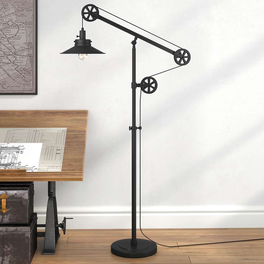 Hudson & Canal - Descartes Wide Brim/Pulley System Floor Lamp with Metal Shade in Blackened Bronze/Blackened Bronze - FL0147 veiw 2