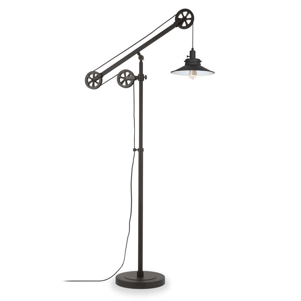 Hudson & Canal - Descartes Wide Brim/Pulley System Floor Lamp with Metal Shade in Blackened Bronze/Blackened Bronze - FL0147 veiw 3