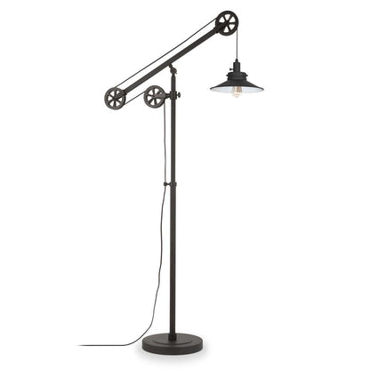 Hudson & Canal - Descartes Wide Brim/Pulley System Floor Lamp with Metal Shade in Blackened Bronze/Blackened Bronze - FL0147 veiw 3