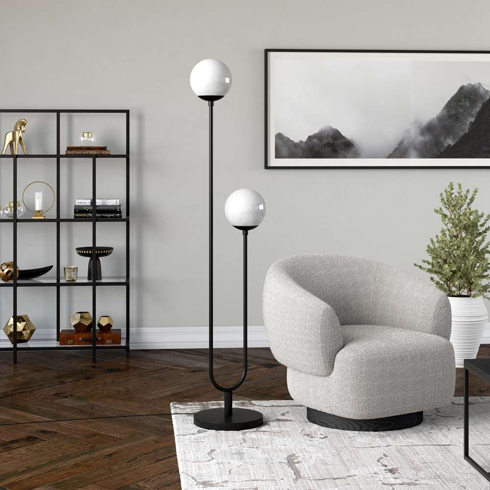 Hudson & Canal - Dufrene 2-Light Floor Lamp with Glass Shades in Blackened Bronze/White Milk - FL1572 veiw 2