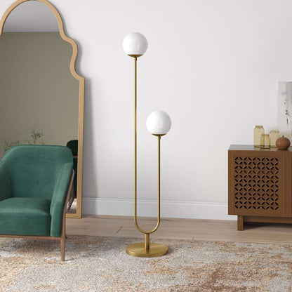 Hudson & Canal - Dufrene 2-Light Floor Lamp with Glass Shades in Brass/White Milk - FL1573 veiw 2