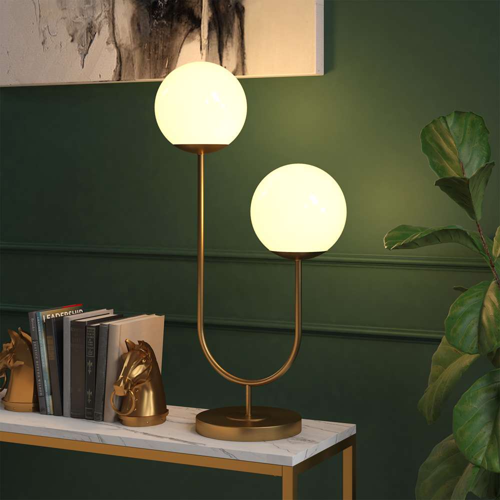 Hudson & Canal - Dufrene 2-Light Table Lamp with Glass Shades in Brass/White Milk - TL1991 veiw 4