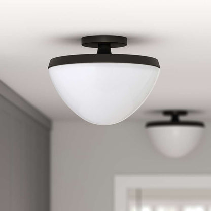 Hudson & Canal - Durant 12.62in Wide Semi Flush Mount with Glass Shade in Matte Black/White Milk - SF0804 veiw 2