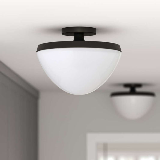 Hudson & Canal - Durant 12.62in Wide Semi Flush Mount with Glass Shade in Matte Black/White Milk - SF0804 veiw 2