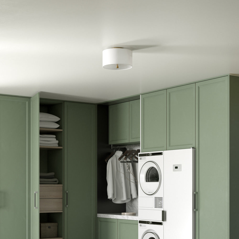Hudson & Canal - Ellis 12in Flush Mount with Fabric Shade in Brass/White - SF1505