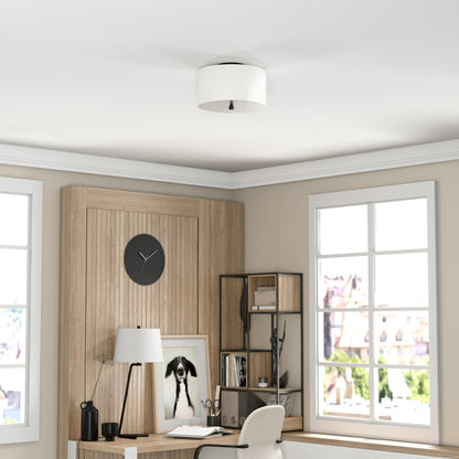 Hudson & Canal - Ellis 12in Flush Mount with Fabric Shade in Matte Black/White - SF1504