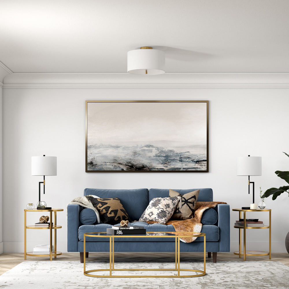 Hudson & Canal - Ellis 16in Flush Mount with Fabric Shade in Brass/White - SF1503