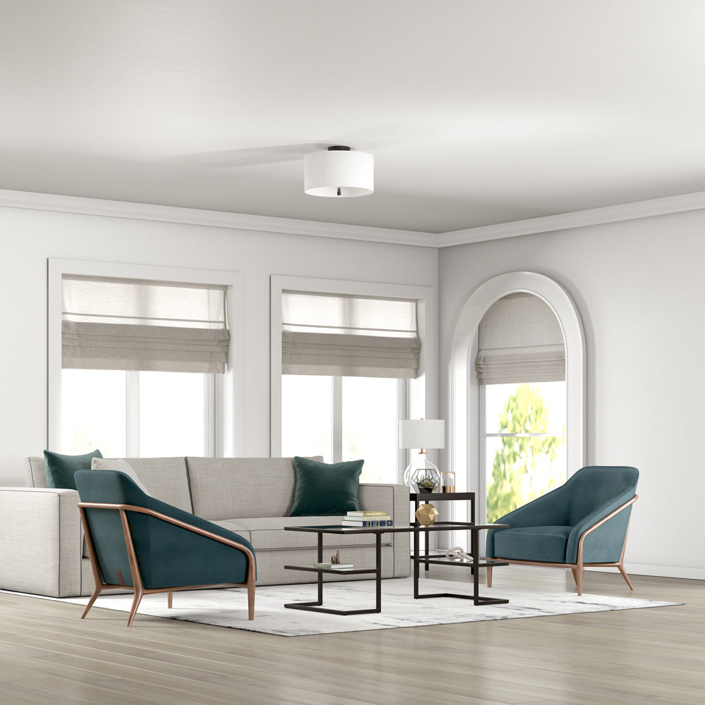 Hudson & Canal - Ellis 16in Flush Mount with Fabric Shade in Matte Black/White - SF1502