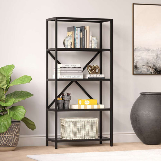Hudson & Canal - Etta 63in Tall Rectangular Bookcase in Blackened Bronze - BK0438 veiw 2