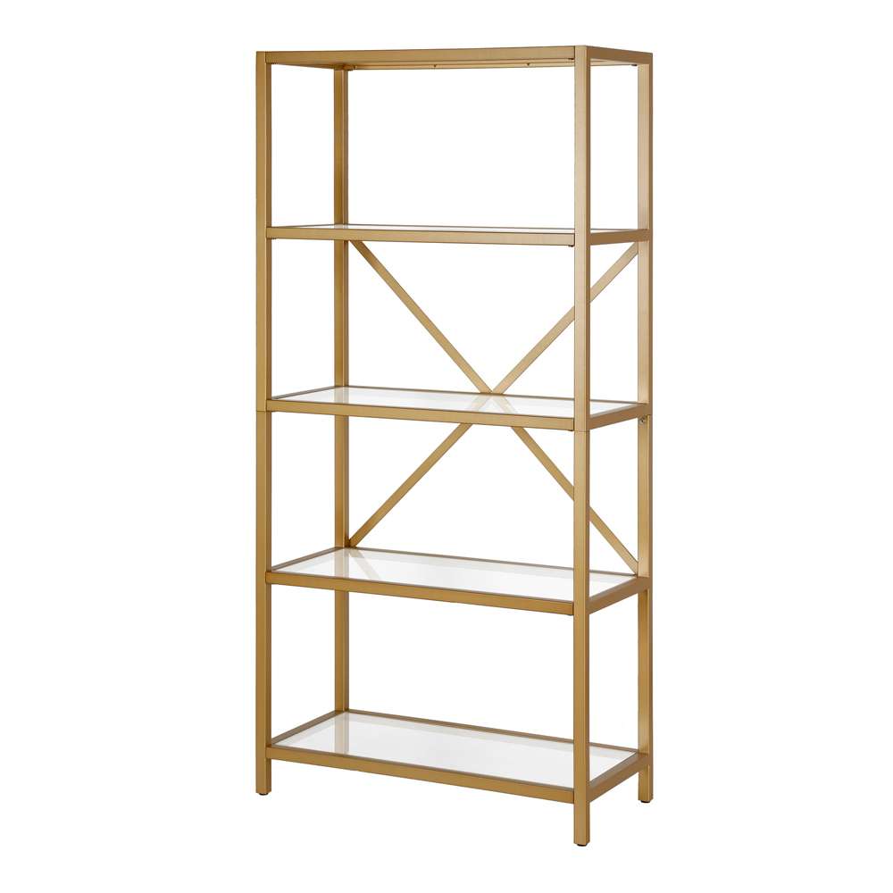 Hudson & Canal - Etta 63in Tall Rectangular Bookcase in Brushed Brass - BK0439 veiw 1