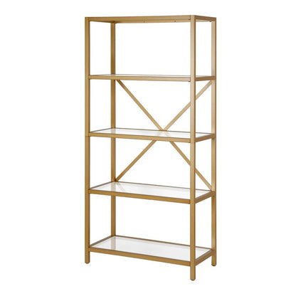 Hudson & Canal - Etta 63in Tall Rectangular Bookcase in Brushed Brass - BK0439 veiw 1