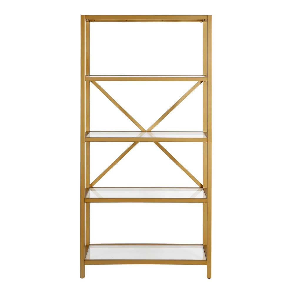 Hudson & Canal - Etta 63in Tall Rectangular Bookcase in Brushed Brass - BK0439 veiw 3