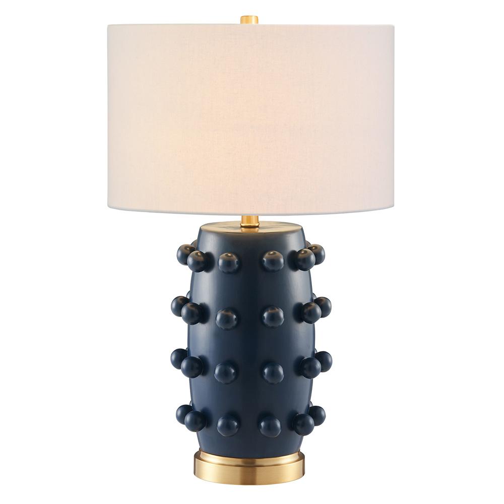 Hudson & Canal - Farrington 26in Tall Ceramic Table Lamp with Fabric Shade in Matte Navy/White - TL2194 veiw 2