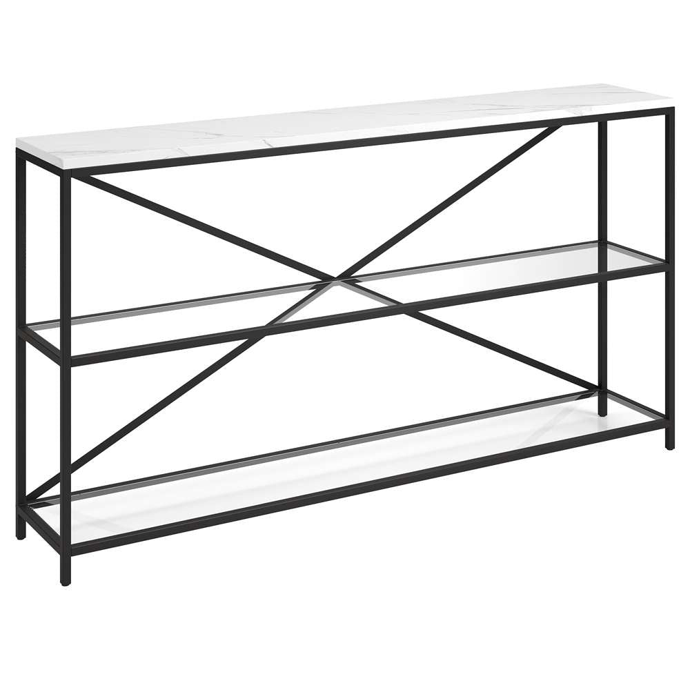 Hudson & Canal - Fionn 55in Wide Rectangular Console Table with Faux Marble Top in Blackened Bronze - AT1540 veiw 1