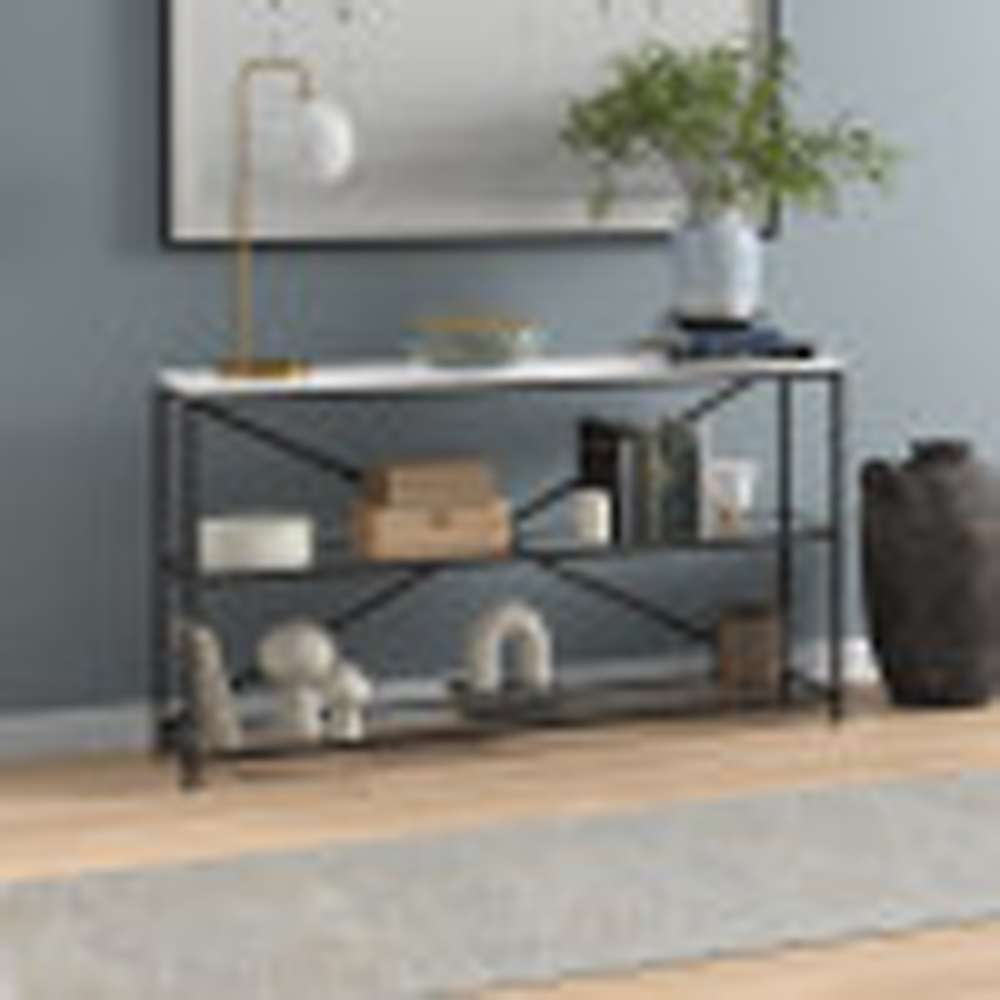 Hudson & Canal - Fionn 55in Wide Rectangular Console Table with Faux Marble Top in Blackened Bronze - AT1540 veiw 2