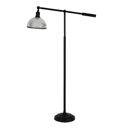 Hudson & Canal - Frenkel 58in Tall Floor Lamp with Ribbed Glass Shade in Blackened Bronze/Clear - FL0421 veiw 1