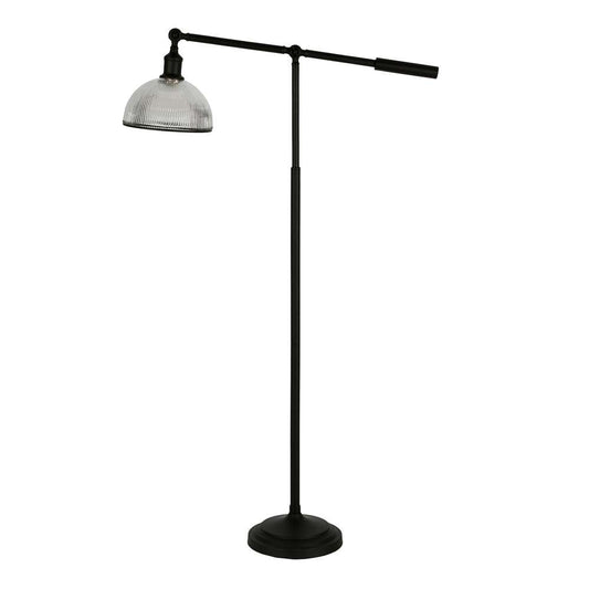 Hudson & Canal - Frenkel 58in Tall Floor Lamp with Ribbed Glass Shade in Blackened Bronze/Clear - FL0421 veiw 1