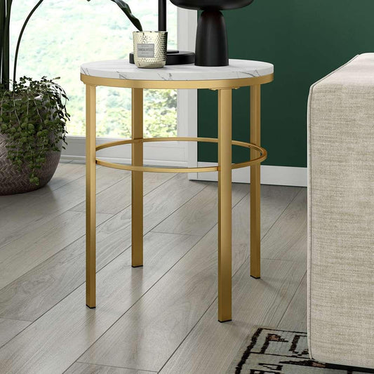 Hudson & Canal - Gaia 20in Wide Round Side Table with Faux Marble Top in Brass/Faux Marble - ST1885 veiw 2