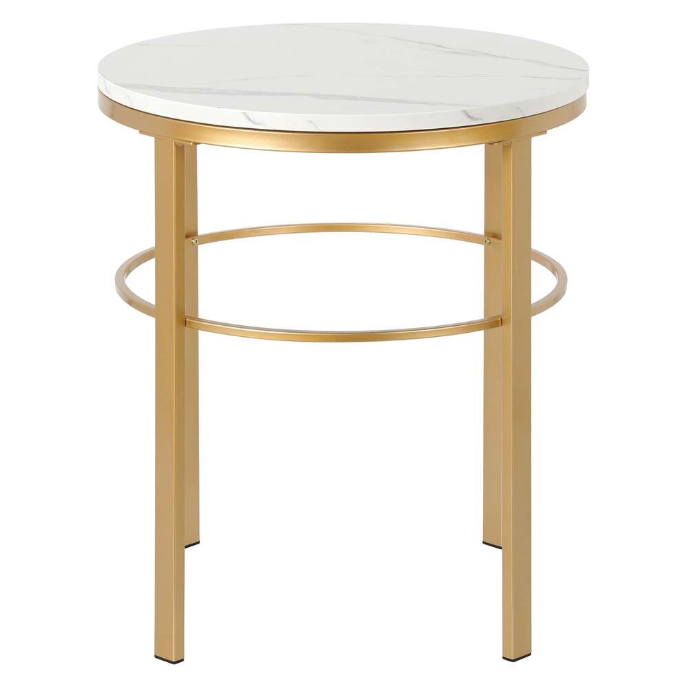 Hudson & Canal - Gaia 20in Wide Round Side Table with Faux Marble Top in Brass/Faux Marble - ST1885 veiw 3