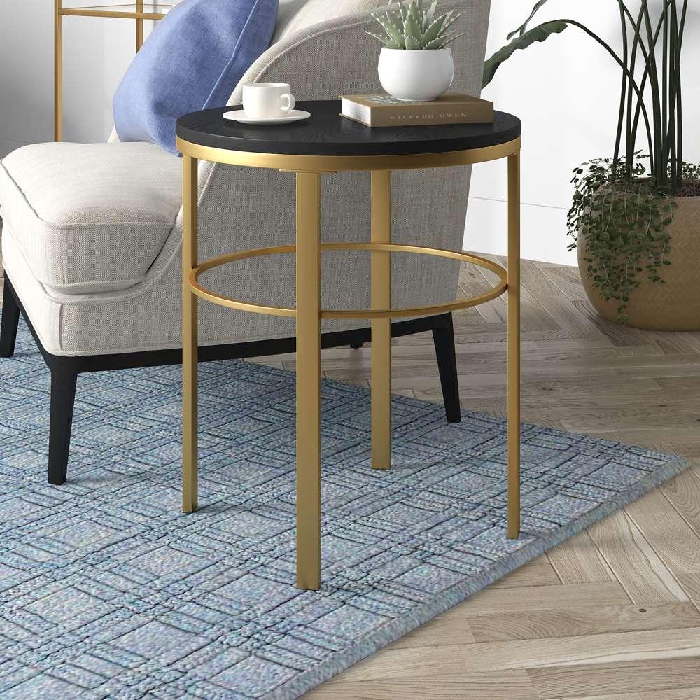 Hudson & Canal - Gaia 20in Wide Round Side Table with MDF Top in Brass/Black Grain - ST1901 veiw 2