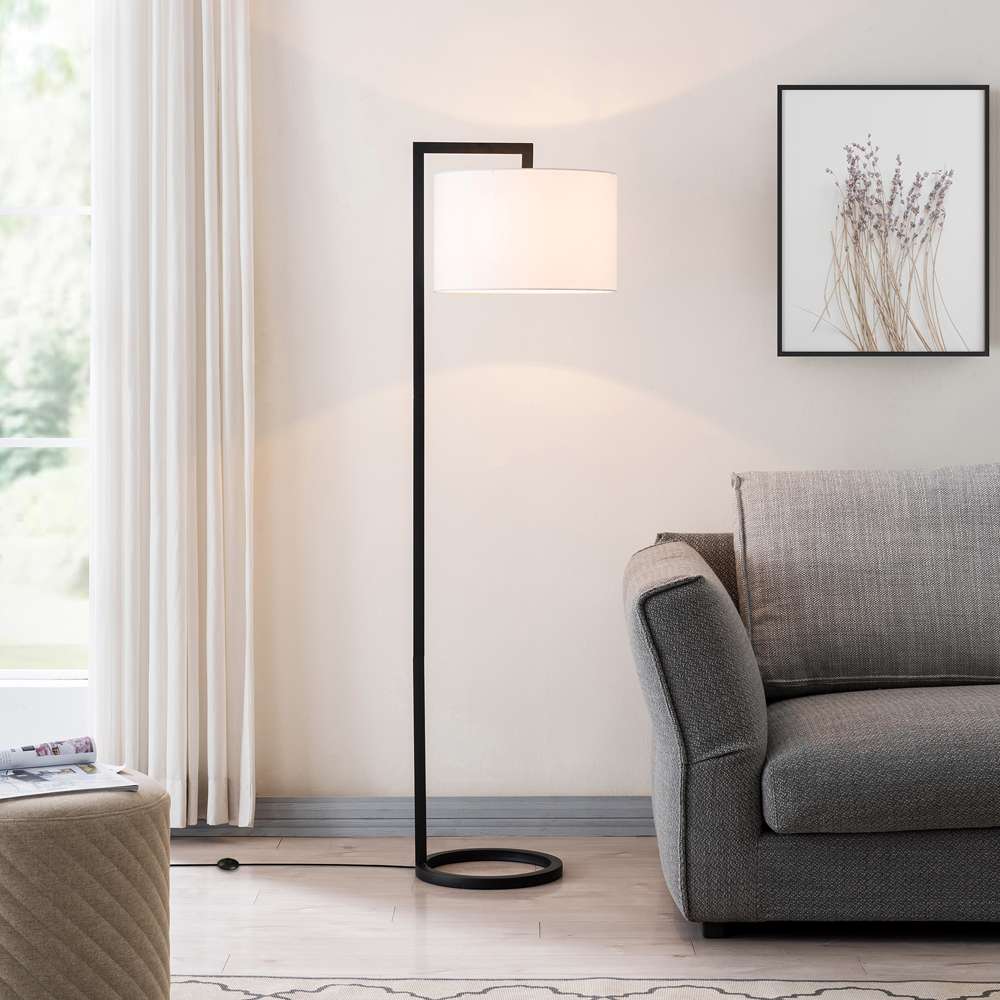Hudson & Canal - Grayson 64in Tall Floor Lamp with Fabric Shade in Blackened Bronze/White - FL0371 veiw 2
